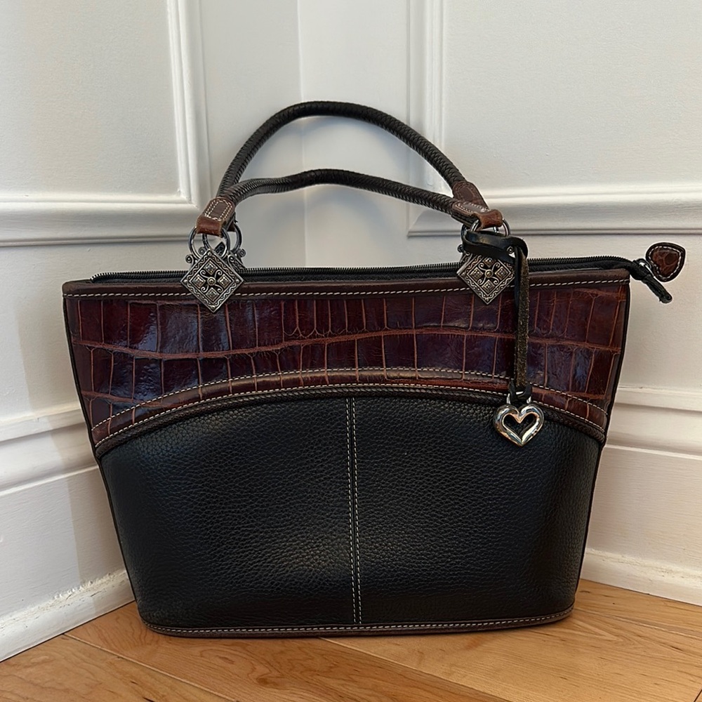 Brighton Black and Brown Leonor Shoulder Bag with Textured Leather